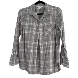 Old Navy Classic Flannel Shirt Grey Plaid Button Down 90s Grunge Small 90s Style